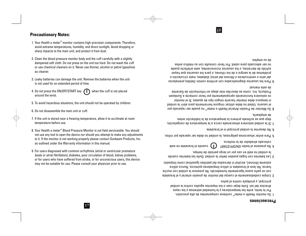 Precauciones | Health O Meter 7632 User Manual | Page 17 / 42