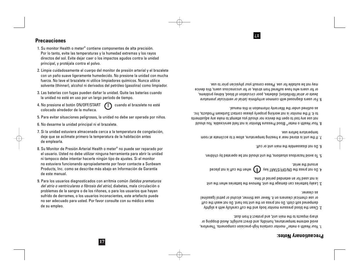 Precauciones | Health O Meter 7632 User Manual | Page 38 / 42