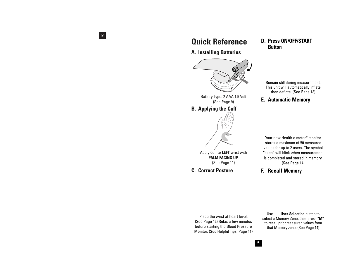 Quick reference | Health O Meter 7632 User Manual | Page 5 / 42