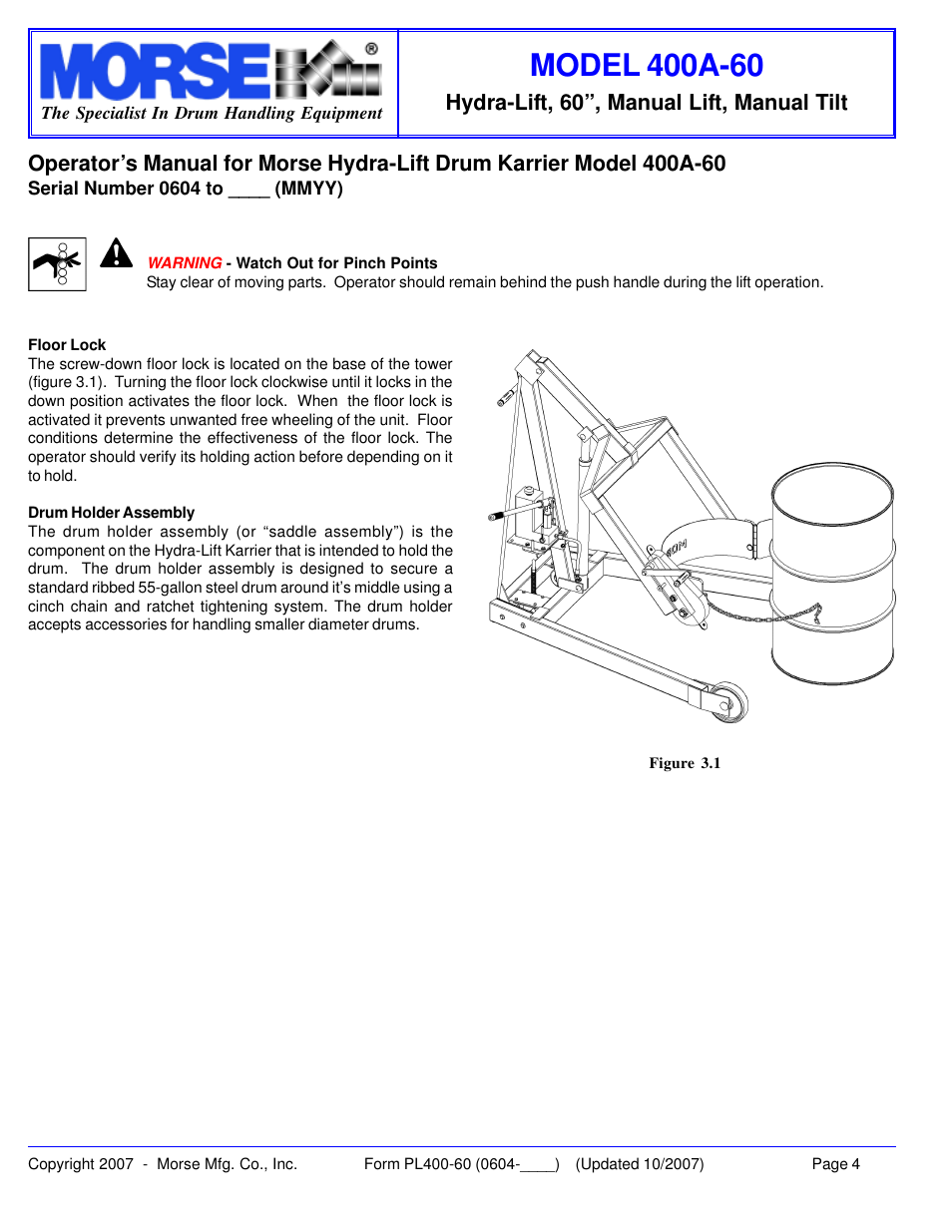 Hydra-lift, 60”, manual lift, manual tilt | HydroSurge 400A-60 User Manual | Page 4 / 11
