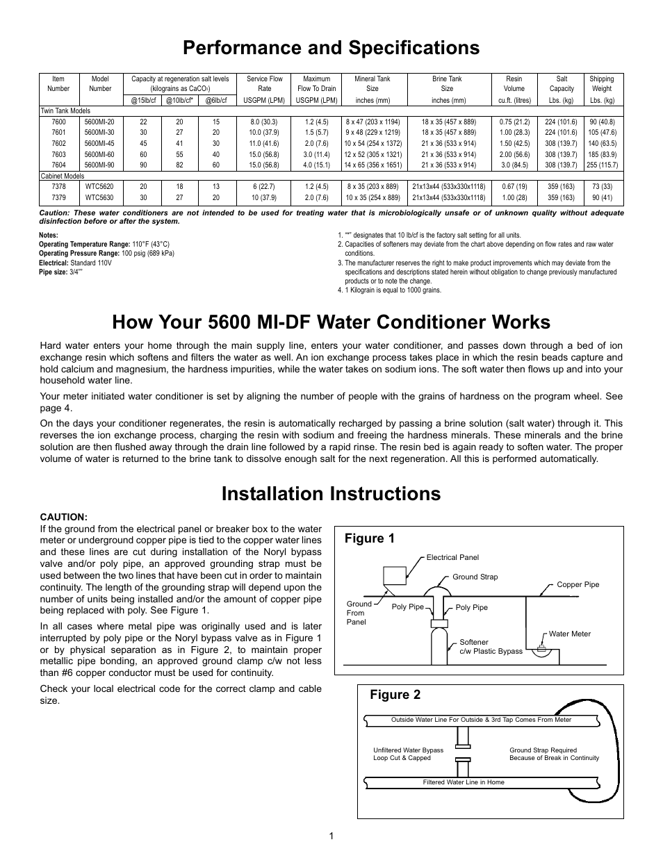 Performance and specifications, How your 5600 mi-df water conditioner works, Installation instructions | Figure 2 figure 1 | HydroSurge 5600 User Manual | Page 3 / 12