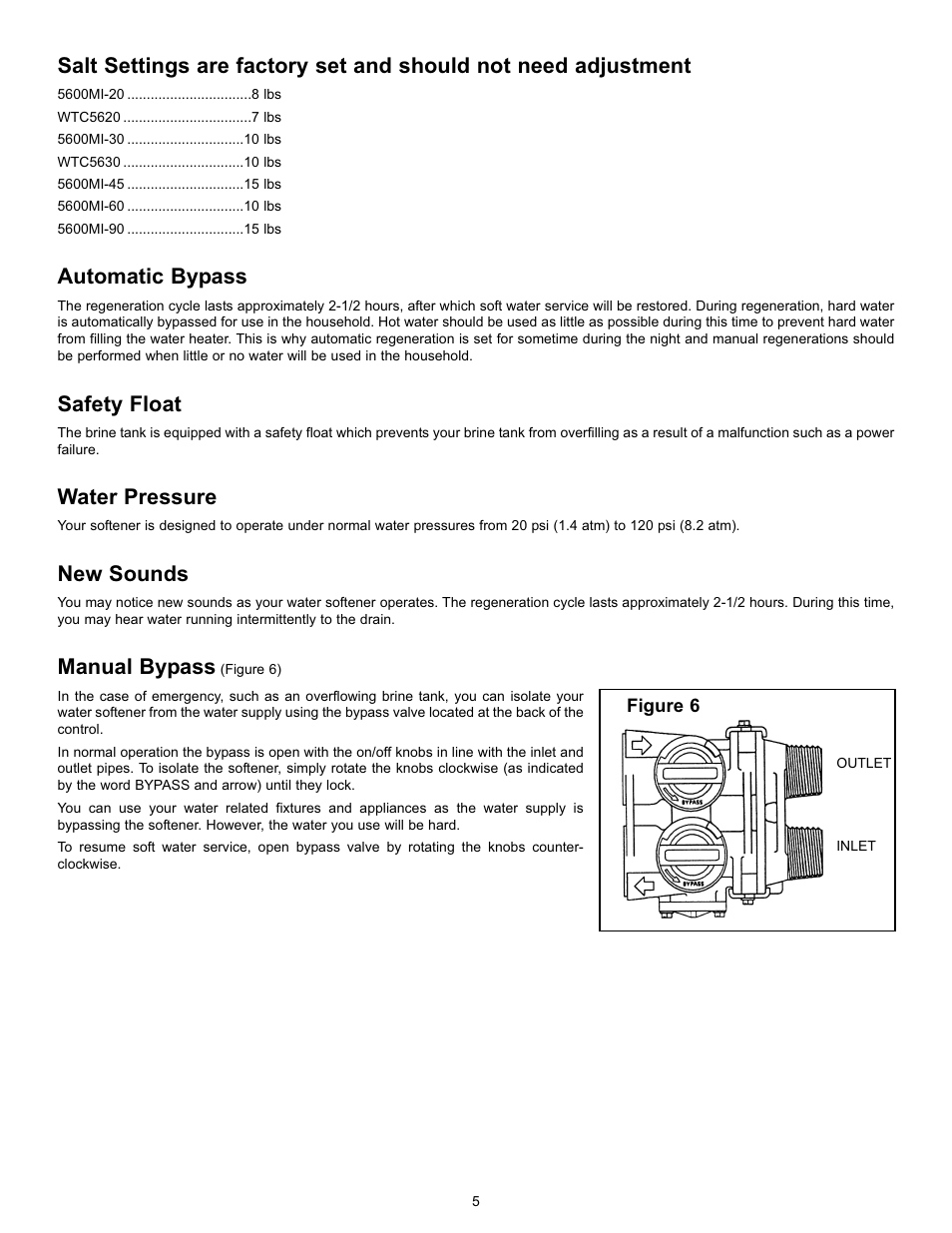 Automatic bypass, Safety float, Water pressure | New sounds, Manual bypass | HydroSurge 5600 User Manual | Page 7 / 12