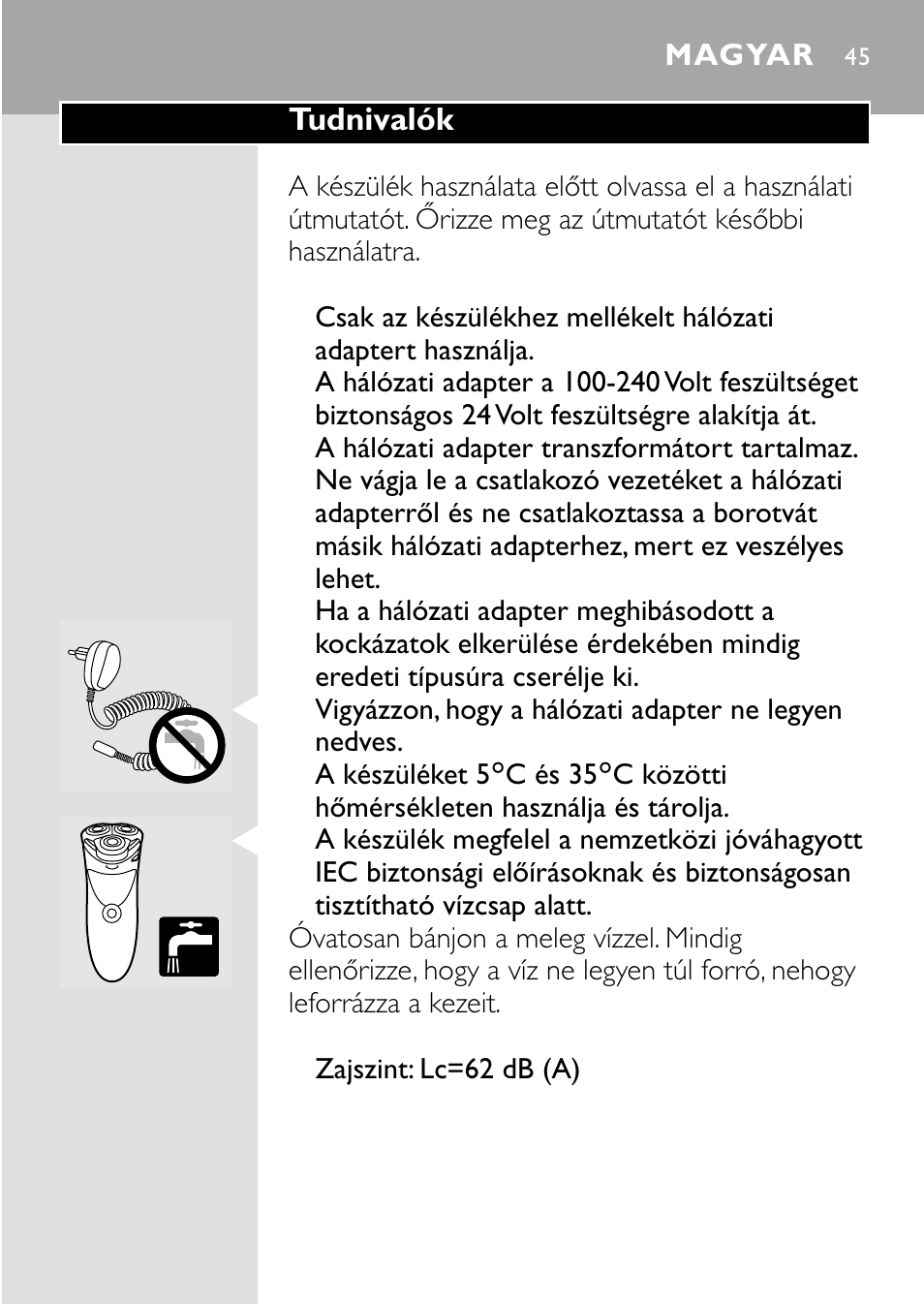 Magyar 45 | HQ 8445 User Manual | Page 43 / 124
