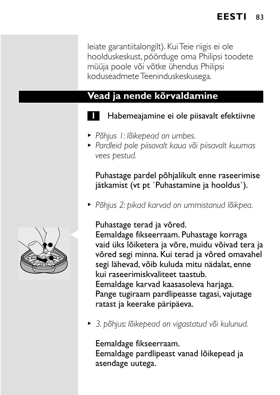 Vead ja nende kõrvaldamine, Eesti | HQ 8445 User Manual | Page 81 / 124