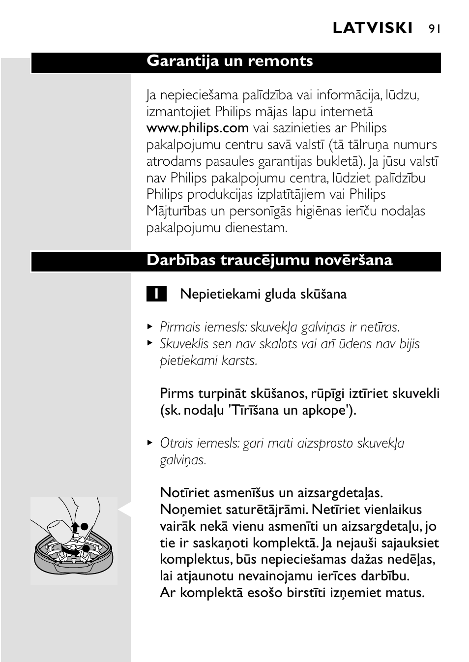 Garantija un remonts, Darbības traucējumu novēršana, Latviski | HQ 8445 User Manual | Page 89 / 124