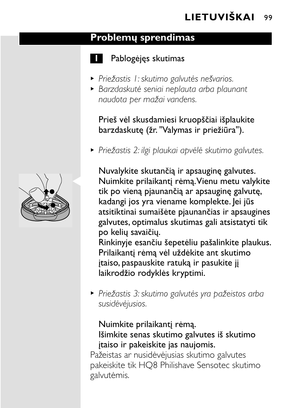 Problemų sprendimas, Lietuviškai | HQ 8445 User Manual | Page 97 / 124