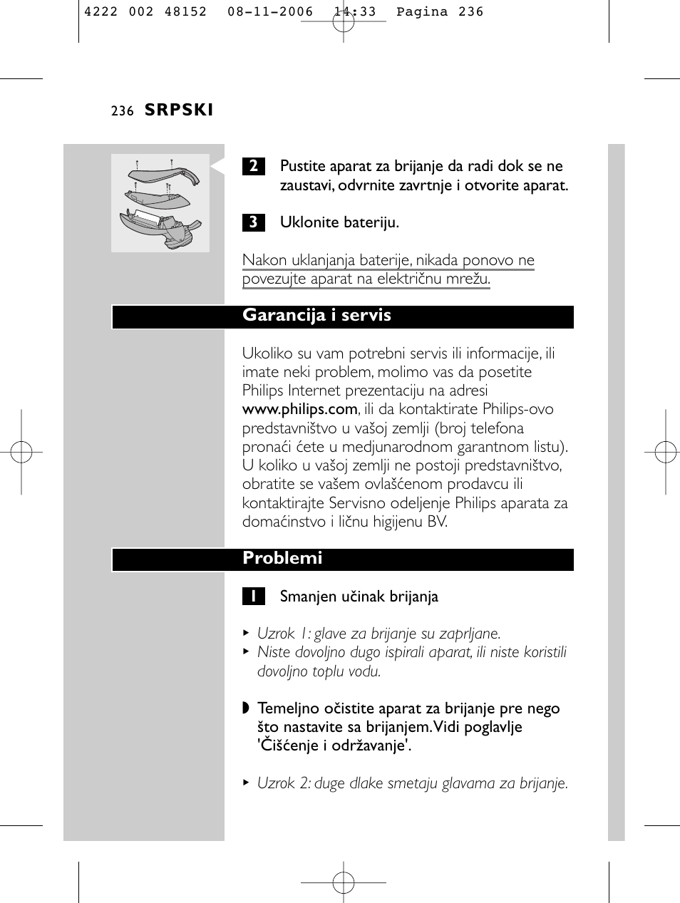 Garancija i servis, Problemi | HQ 9160 User Manual | Page 234 / 236