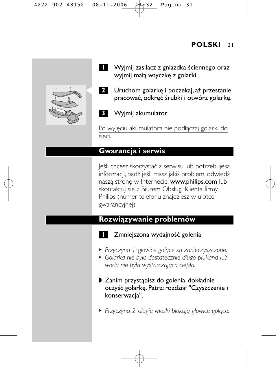 Gwarancja i serwis, Rozwiązywanie problemów | HQ 9160 User Manual | Page 29 / 236