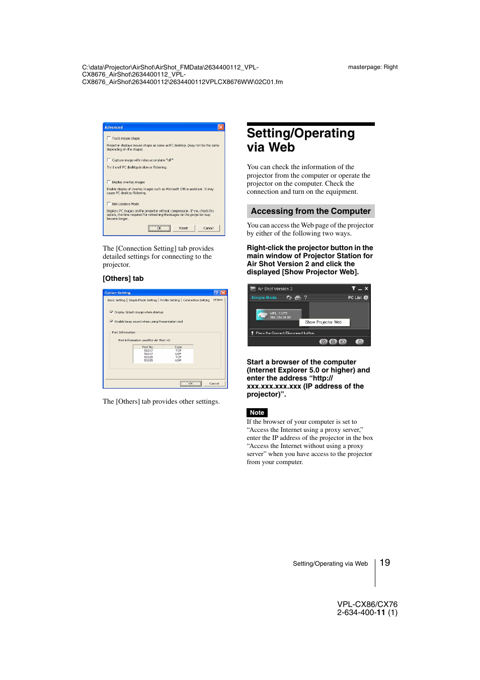 Setting/operating via web, Accessing from the computer | Hama VPL-CX86 User Manual | Page 19 / 33