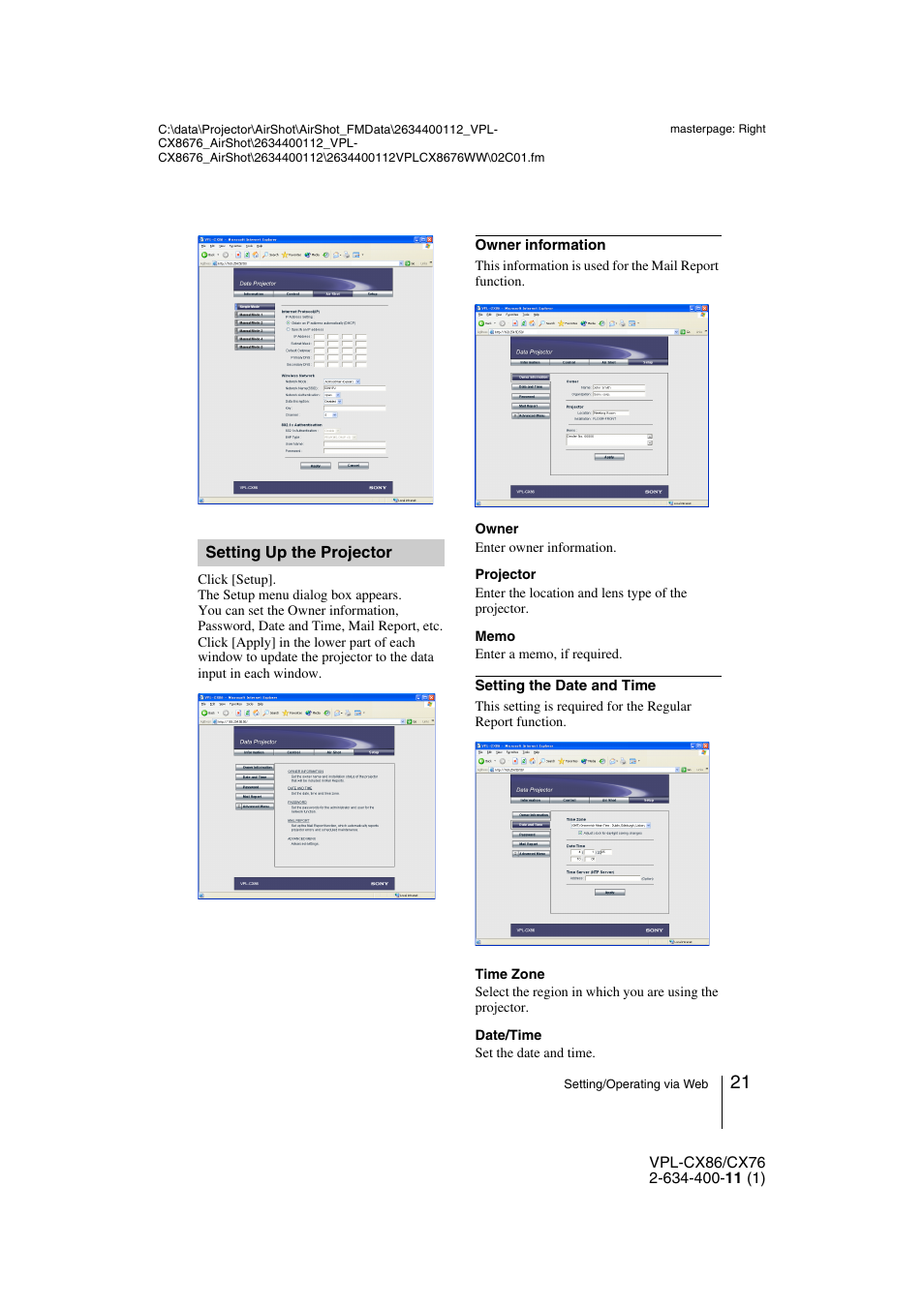 Setting up the projector | Hama VPL-CX86 User Manual | Page 21 / 33