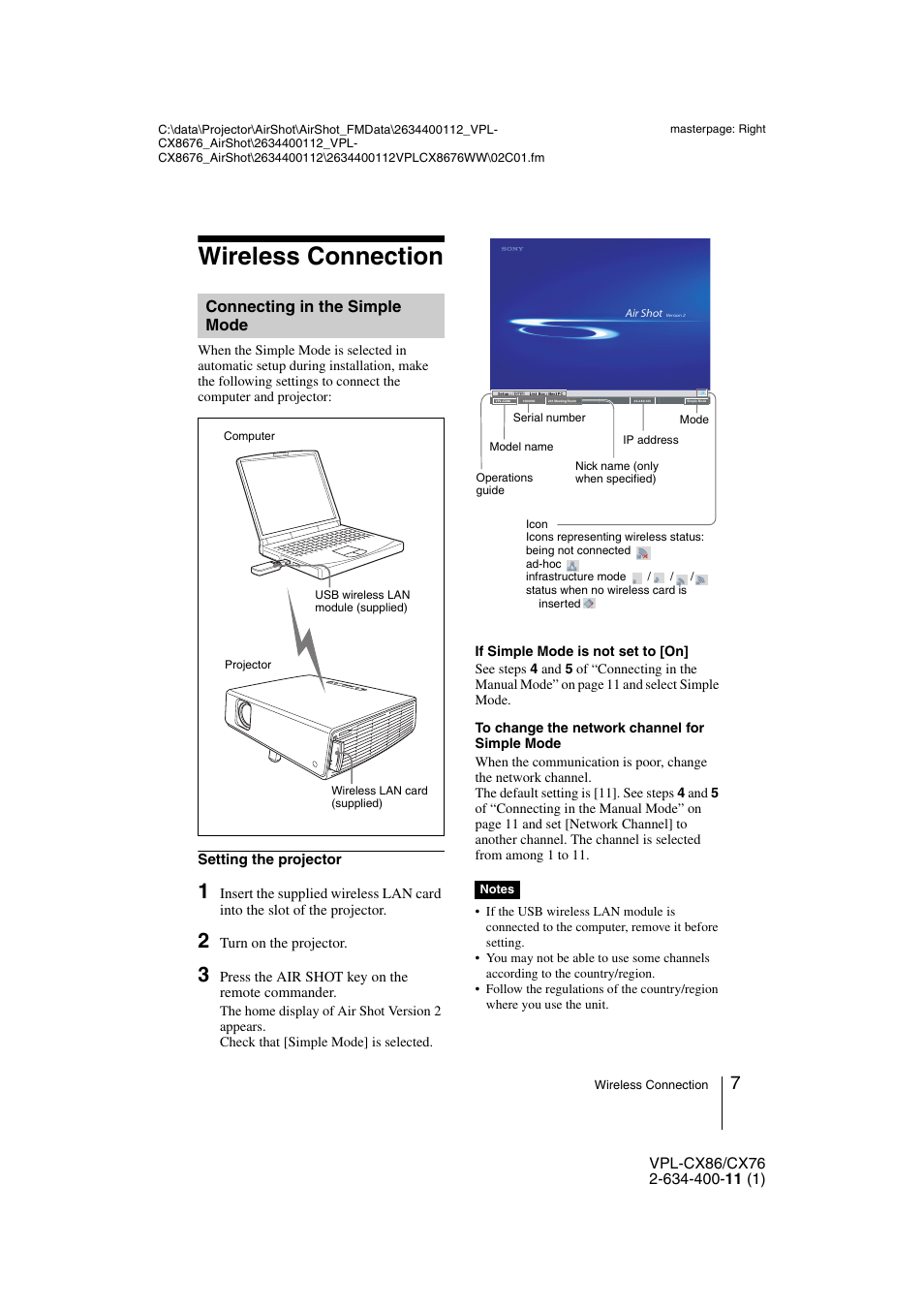 Wireless connection, Connecting in the simple mode | Hama VPL-CX86 User Manual | Page 7 / 33