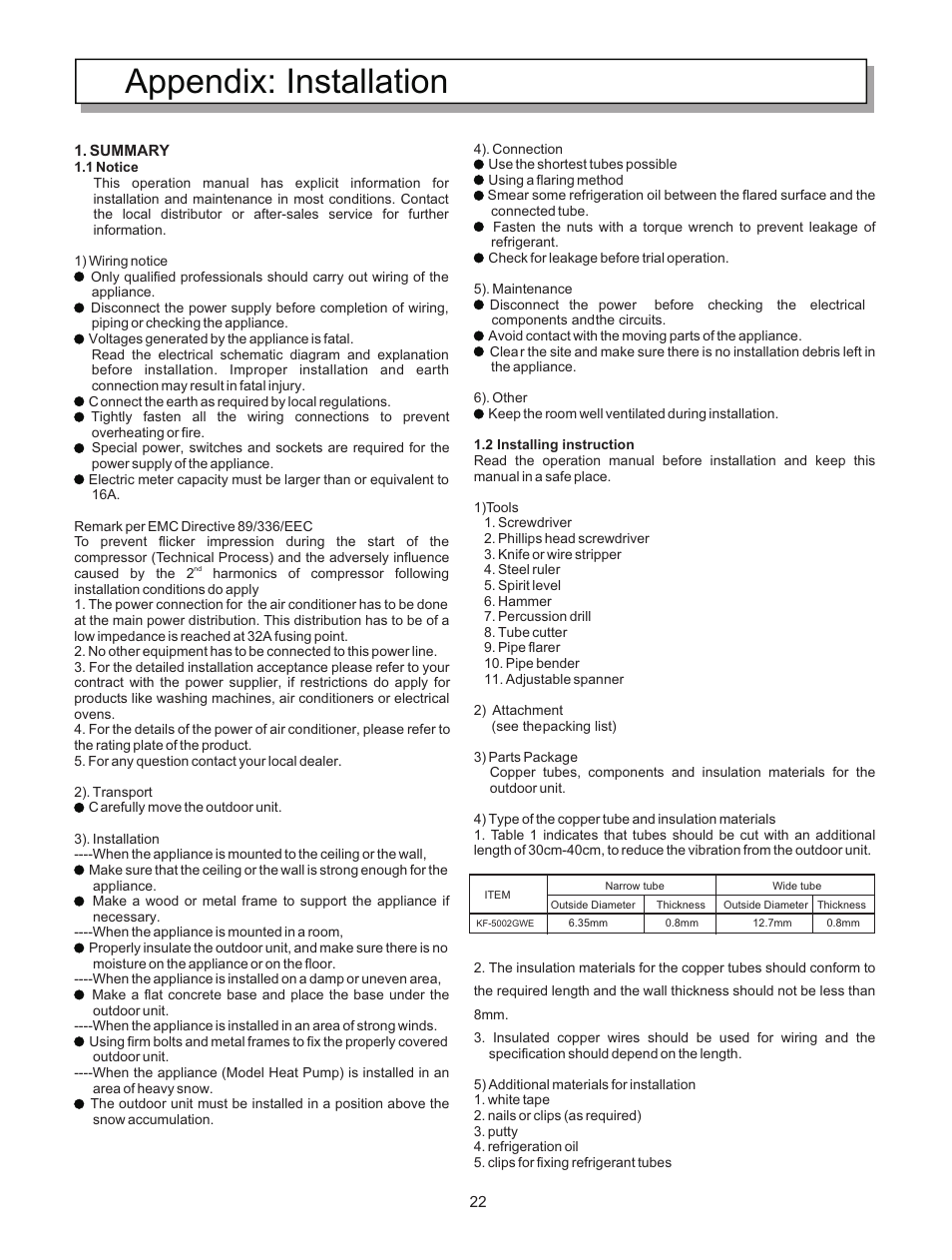 Appendix: installation | Hisense Group KF-5002GWE User Manual | Page 25 / 29