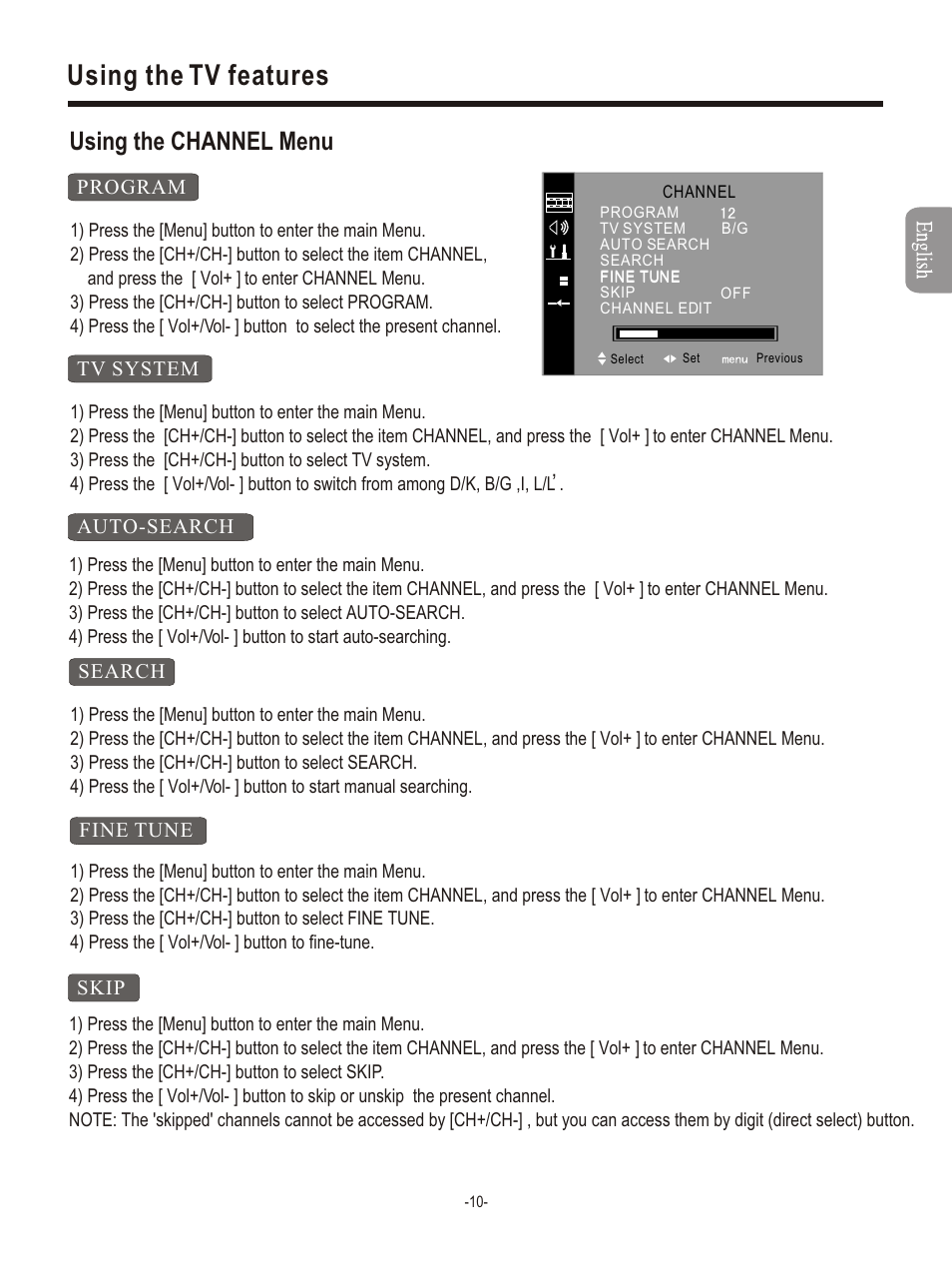 Т³гж 12, Using the tv features, Using the channel menu | Hisense Group PDP4211EU User Manual | Page 12 / 23