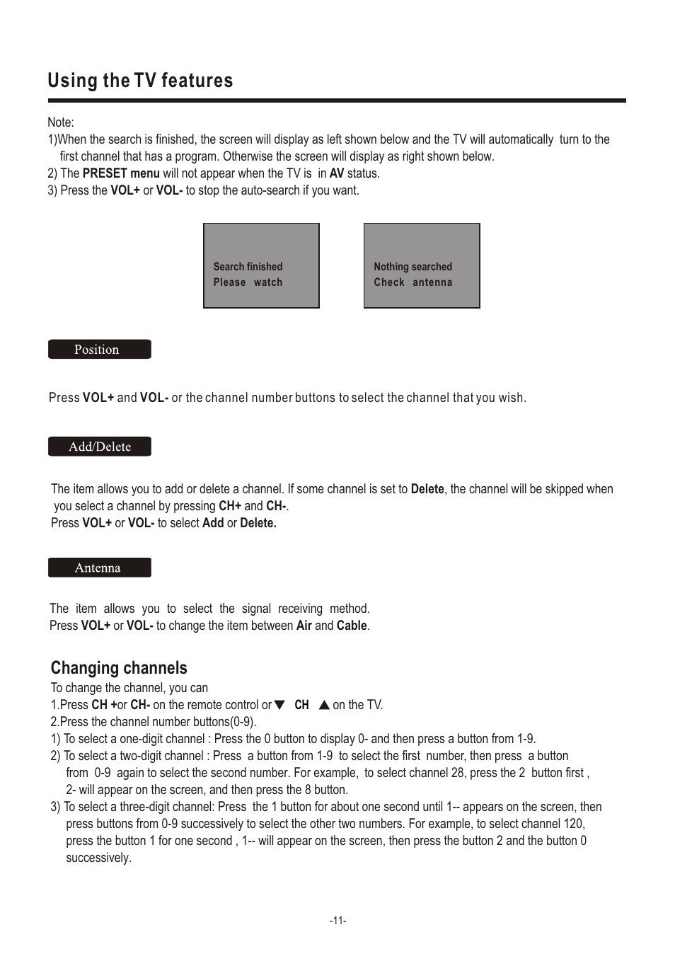 Т³гж 13, Using the tv features, Changing channels | Hisense Group TC14FS68 User Manual | Page 13 / 22