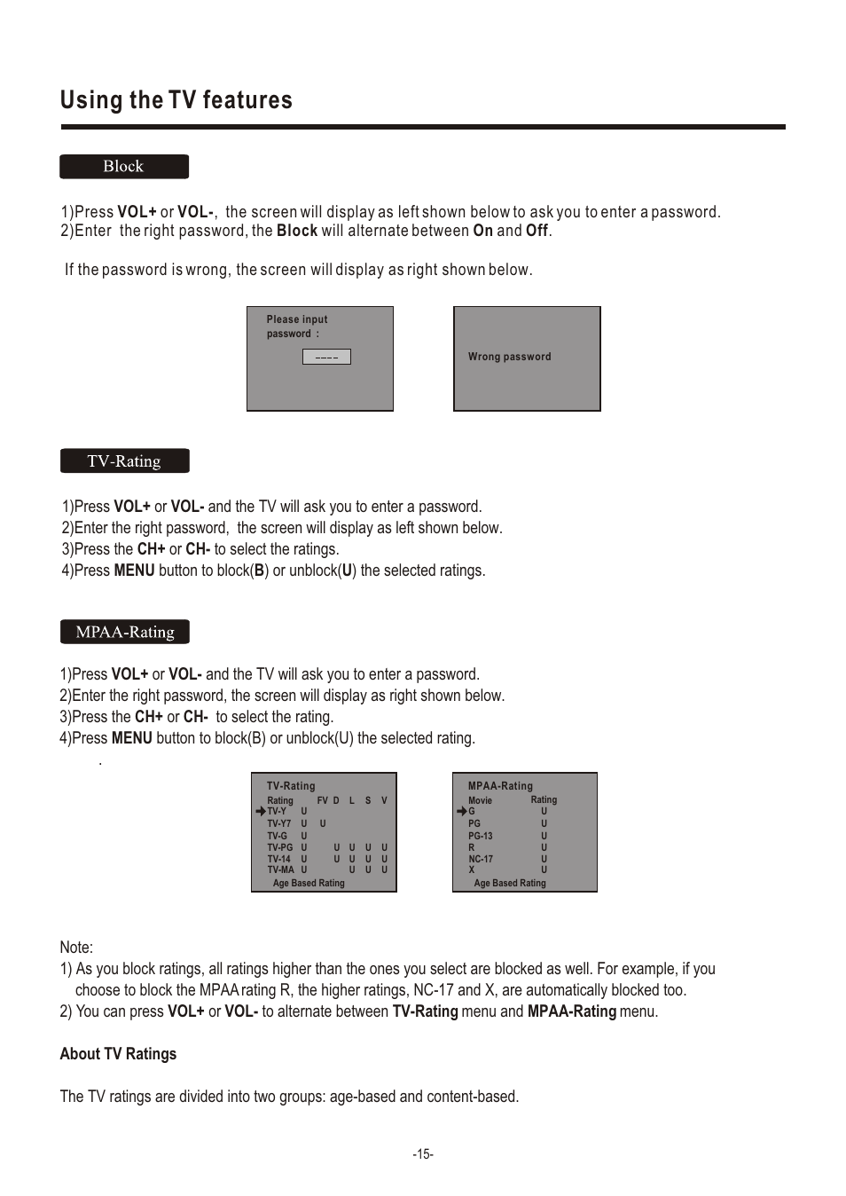 Т³гж 17, Using the tv features | Hisense Group TC14FS68 User Manual | Page 17 / 22