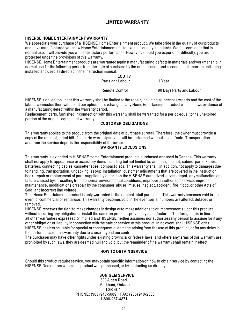 Hisense Group LCD1504US User Manual | Page 23 / 23