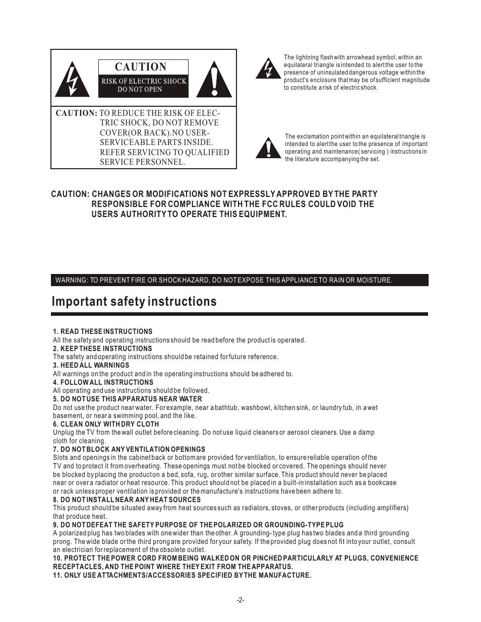 Important safety instructions, Caution | Hisense Group LCD1504US User Manual | Page 3 / 23