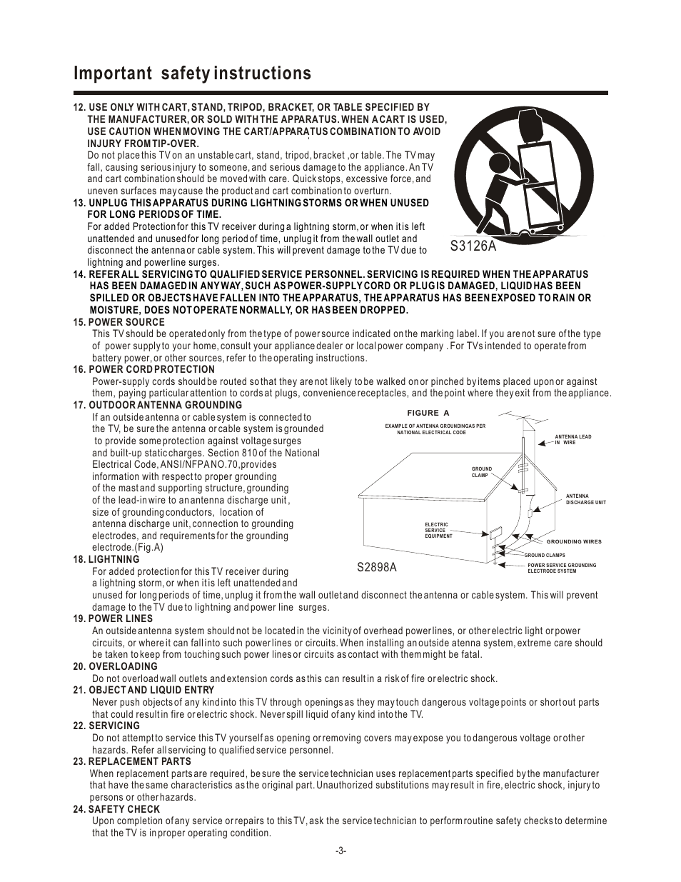 Important safety instructions, S3126a, S2898a | Hisense Group LCD1504US User Manual | Page 4 / 23