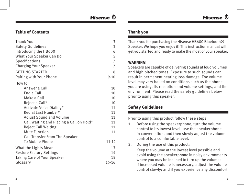 Hisense Group HB600 User Manual | Page 2 / 9