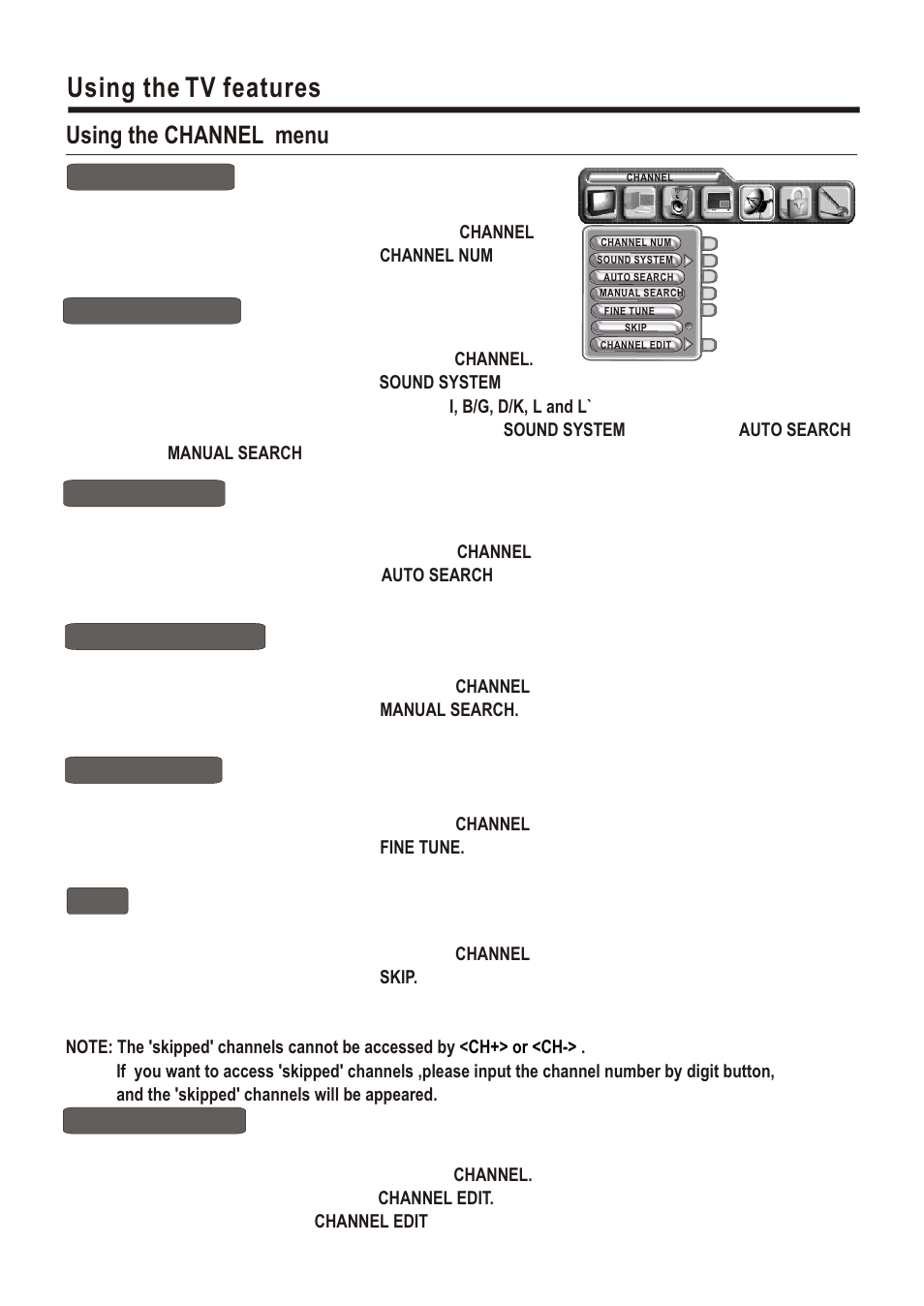 Т³гж 12, Using the tv features, Using the channel menu | Hisense Group PDP5010EU User Manual | Page 12 / 19