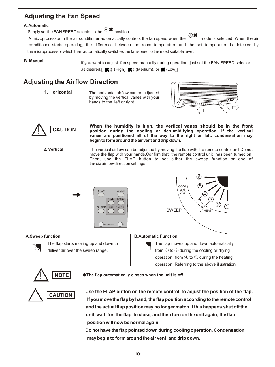 Adjusting the airflow direction, Adjusting the fan speed | Hisense Group KFR-3208GW User Manual | Page 12 / 26