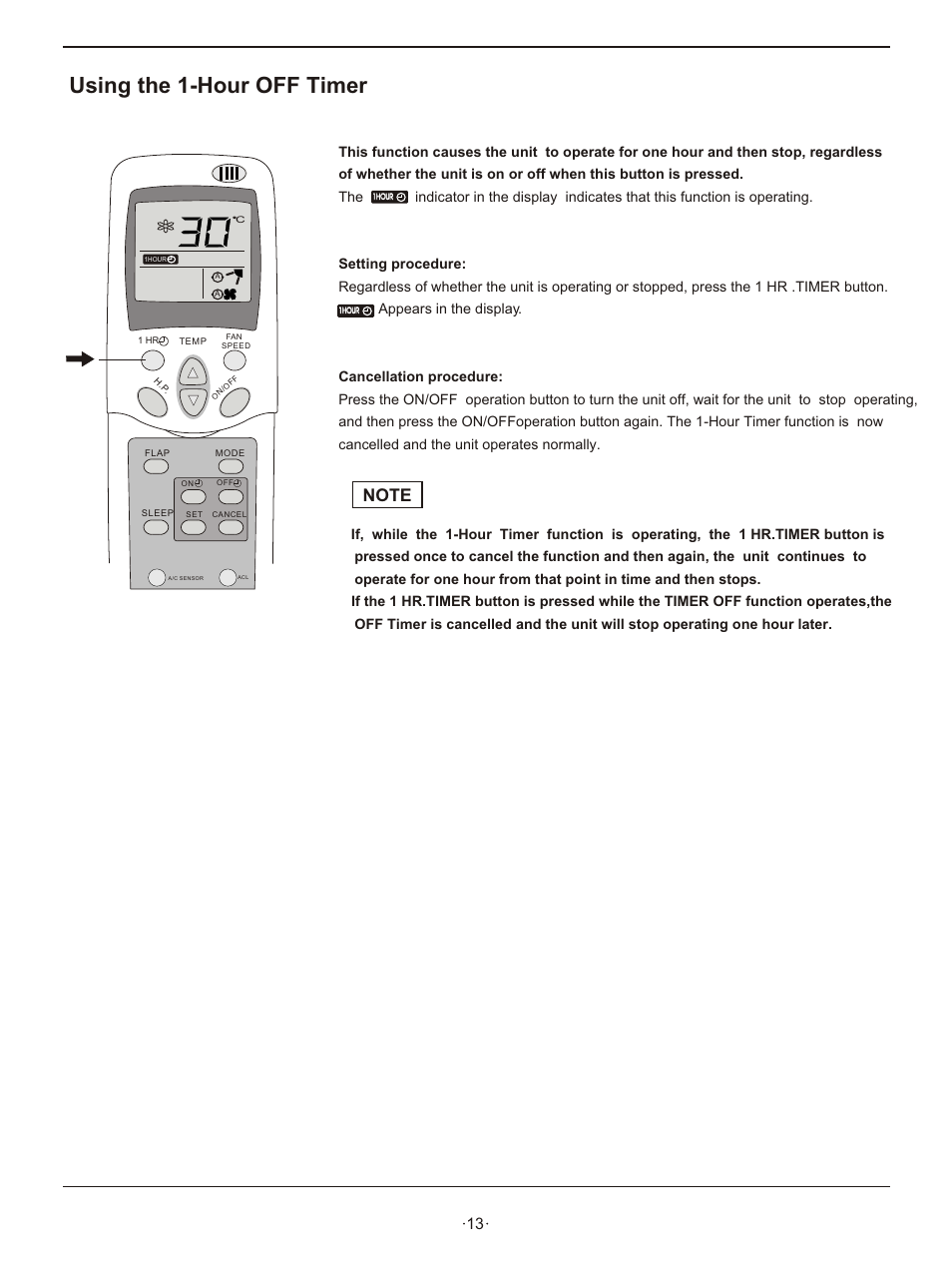 Using the 1-hour off timer | Hisense Group KFR-3208GW User Manual | Page 15 / 26