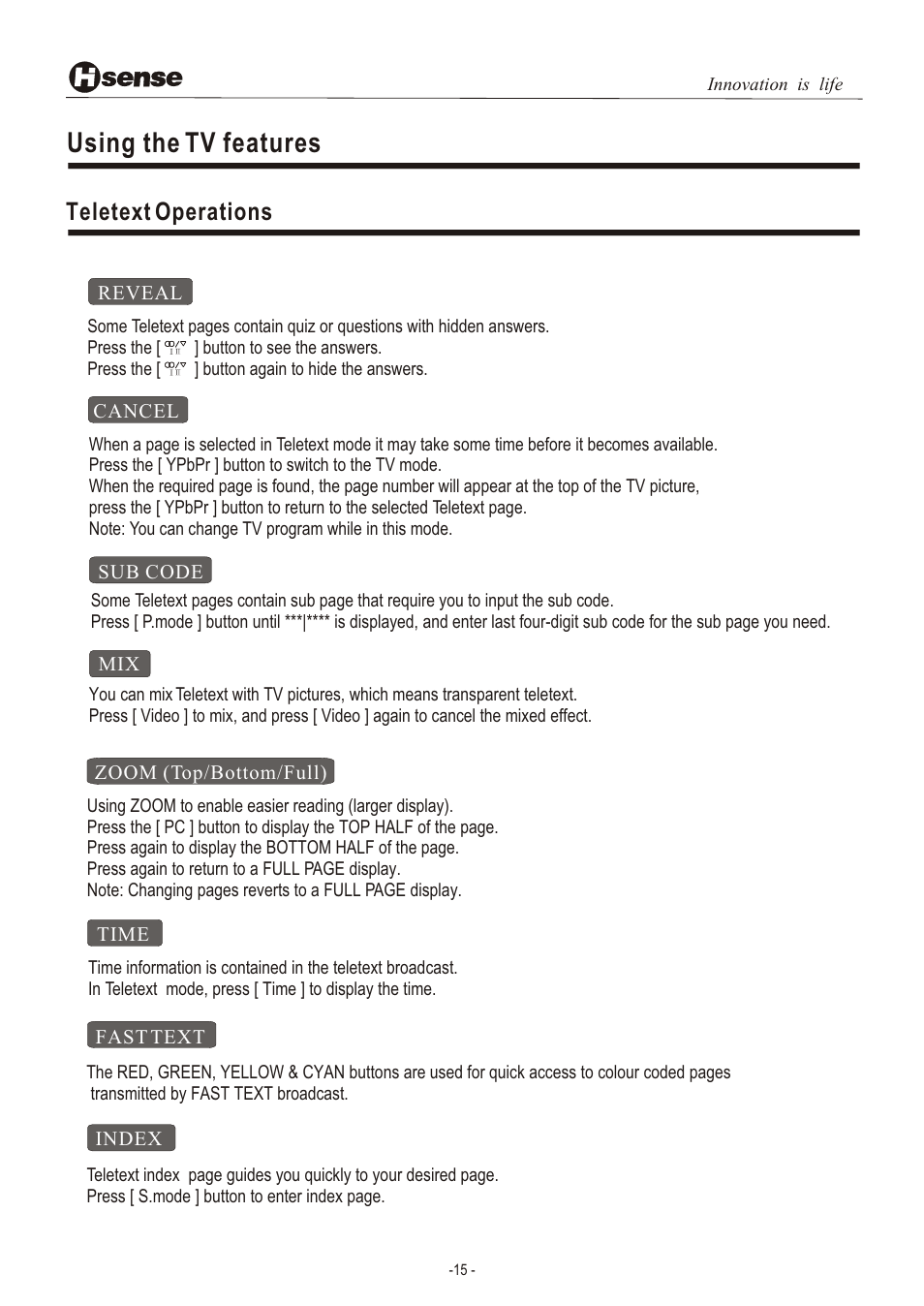 Т³гж 16, Using the tv features, Teletext operations | Hisense Group LCD3201EU User Manual | Page 16 / 21