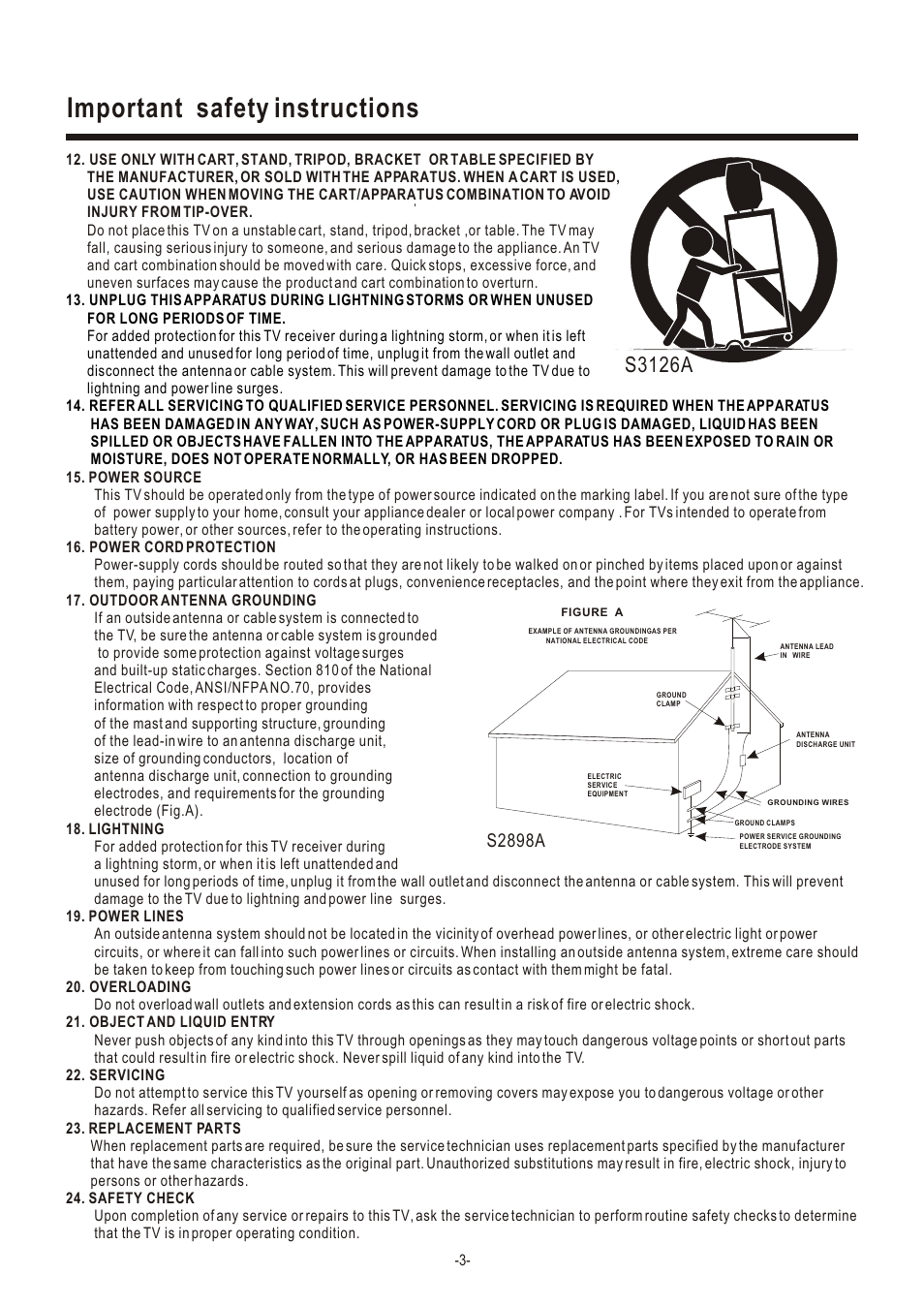 Т³гж 4, Important safety instructions, S3126a | S2898a | Hisense Group LCD2004US User Manual | Page 4 / 22