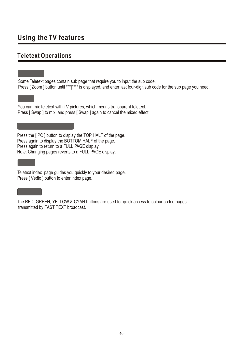 Т³гж 18, Using the tv features, Teletext operations | Hisense Group LCD3704NEU User Manual | Page 18 / 23