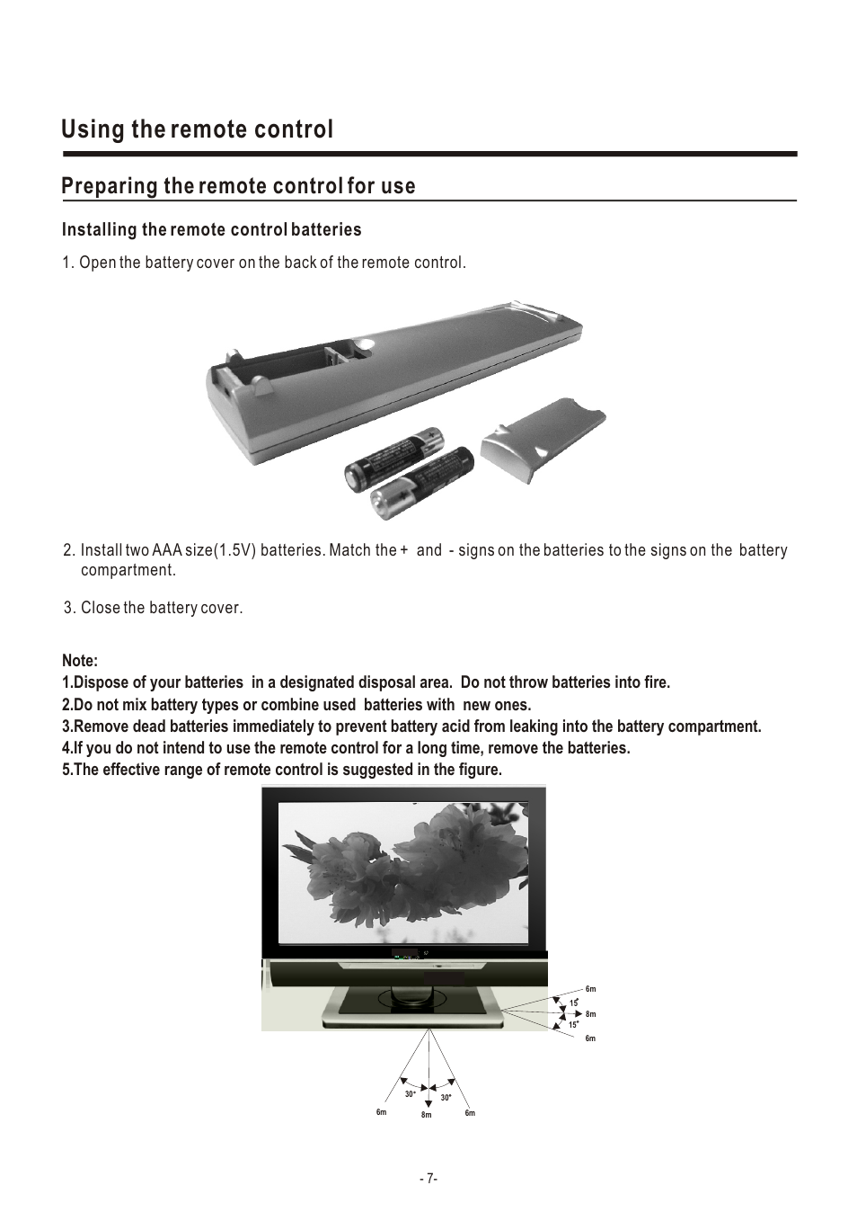 Т³гж 9, Using the remote control, Preparing the remote control for use | Installing the remote control batteries | Hisense Group LCD3704NEU User Manual | Page 9 / 23