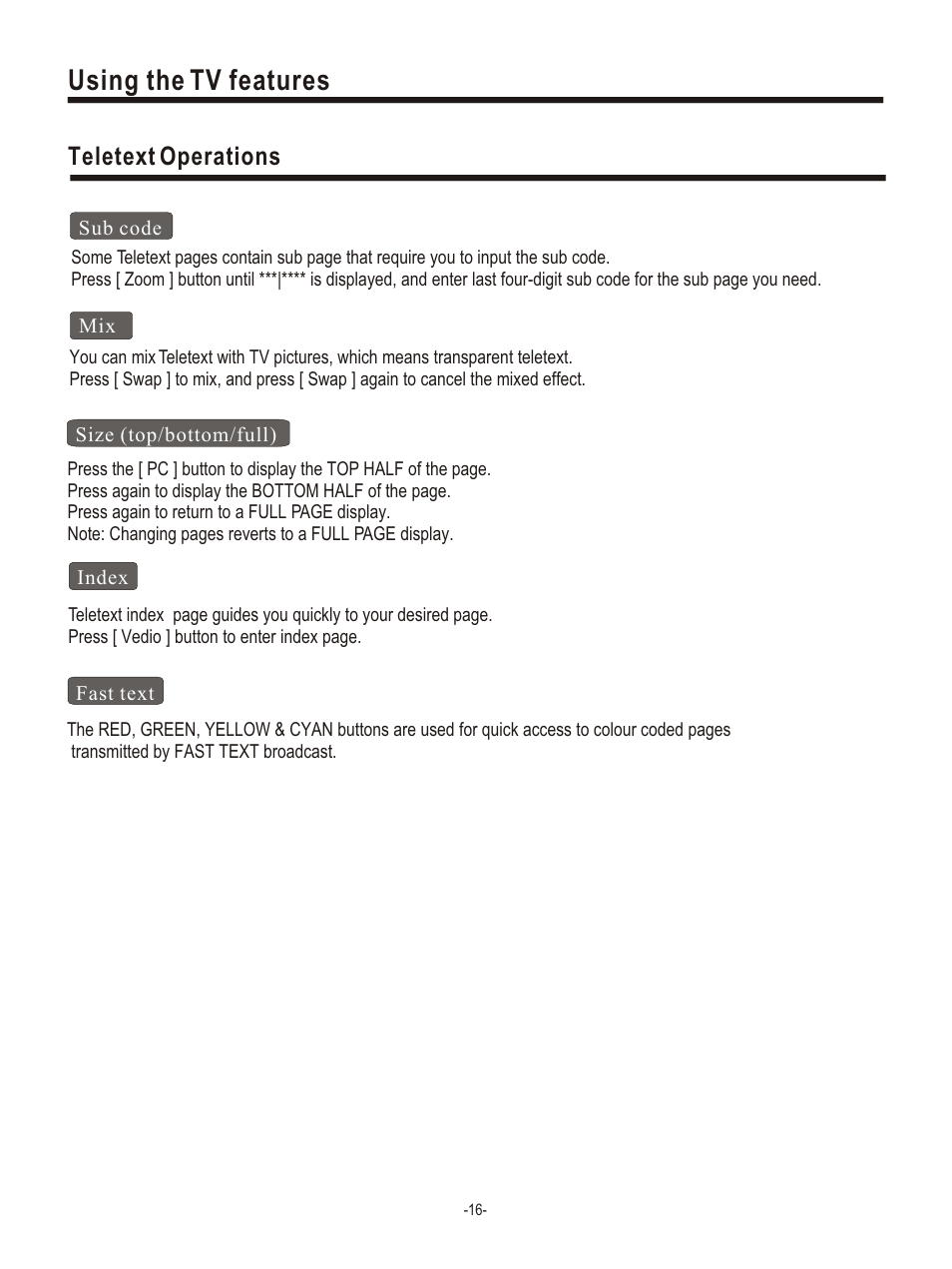 Т³гж 19, Using the tv features, Teletext operations | Hisense Group PDP4220EU User Manual | Page 19 / 25