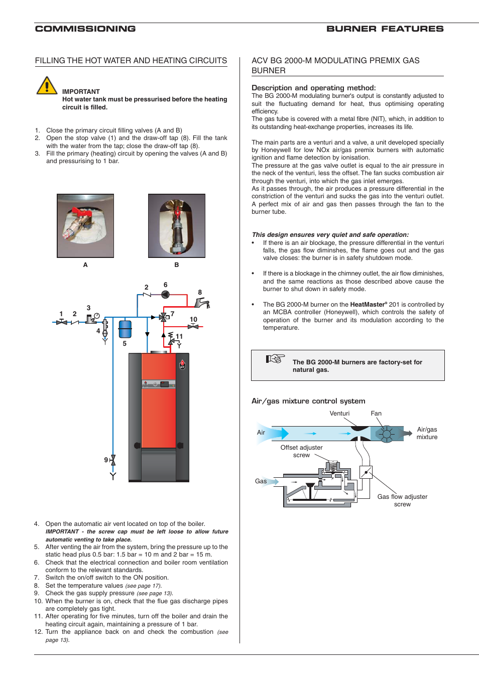 Acv bg 2000-m modulating premix gas burner, Burner features | Heatmaster 201 User Manual | Page 14 / 28