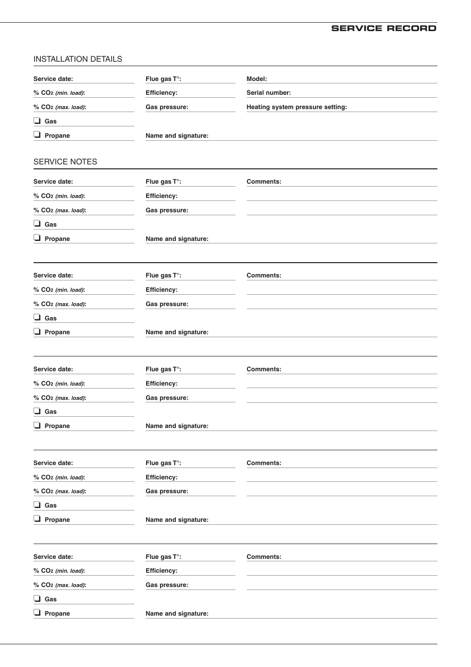 Service record, Installation details | Heatmaster 201 User Manual | Page 25 / 28