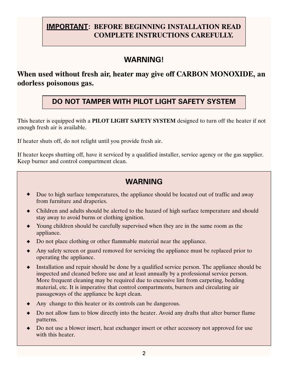 Warning | Heatmaster HMDGJ User Manual | Page 2 / 17