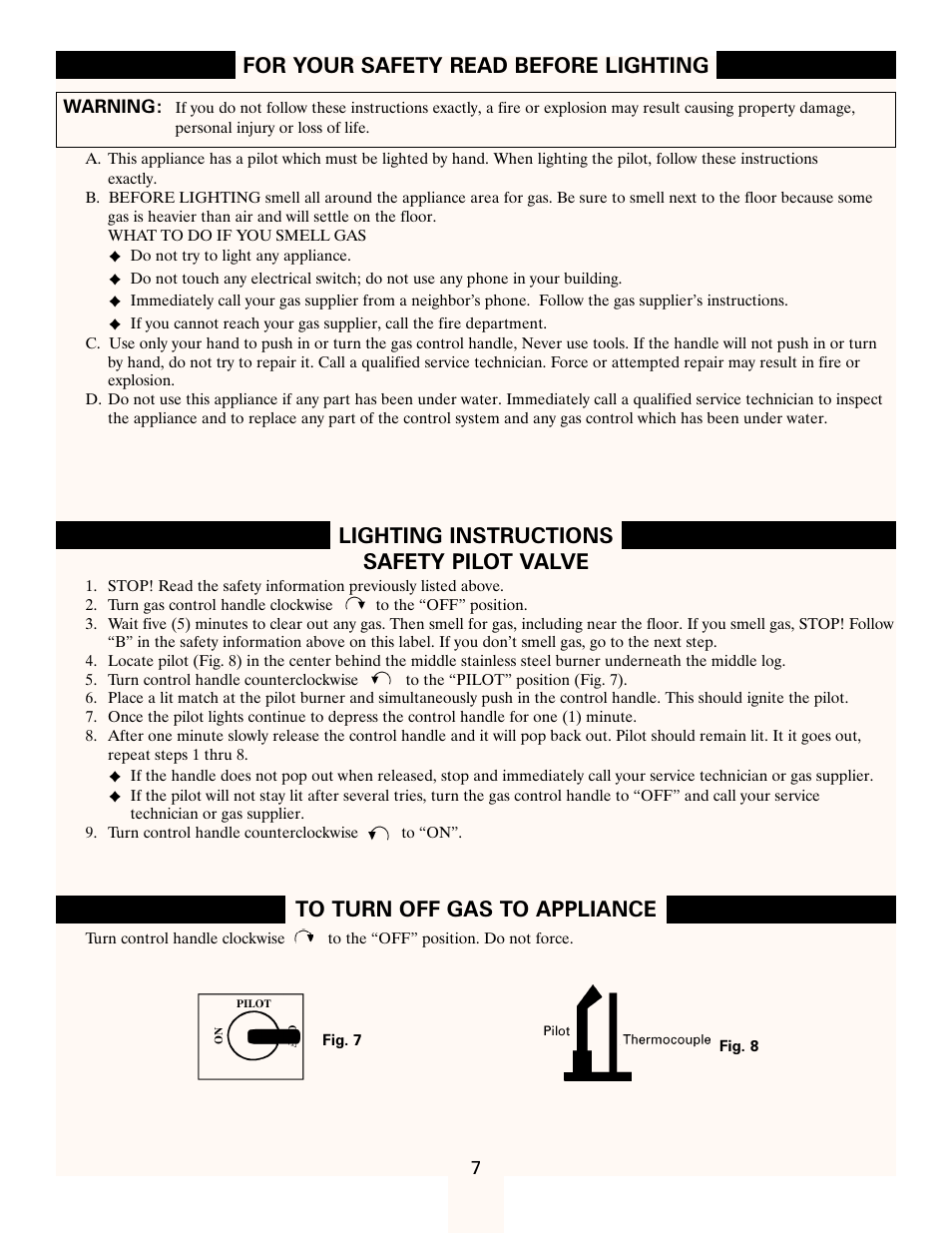For your safety read before lighting, Lighting instructions safety pilot valve | Heatmaster Gas Burner User Manual | Page 7 / 11