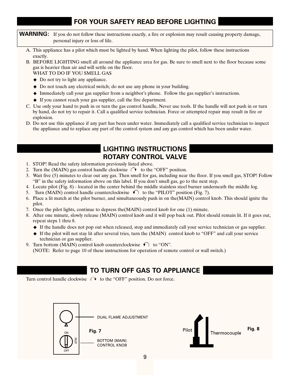For your safety read before lighting, Lighting instructions rotary control valve | Heatmaster Gas Burner User Manual | Page 9 / 11