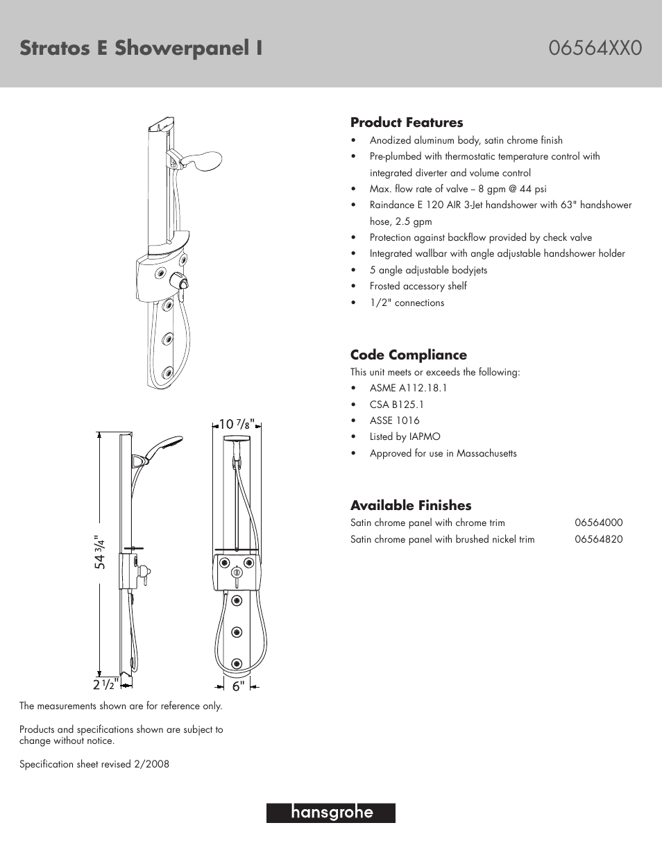 Hans Grohe Stratos 06564XX0 User Manual | 1 page