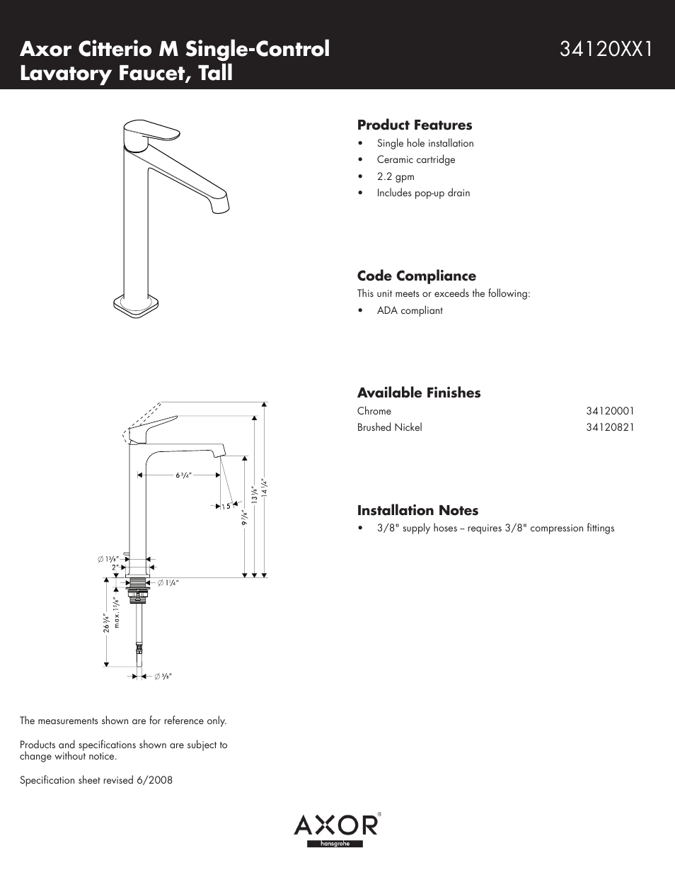 Hans Grohe Axor User Manual | 1 page