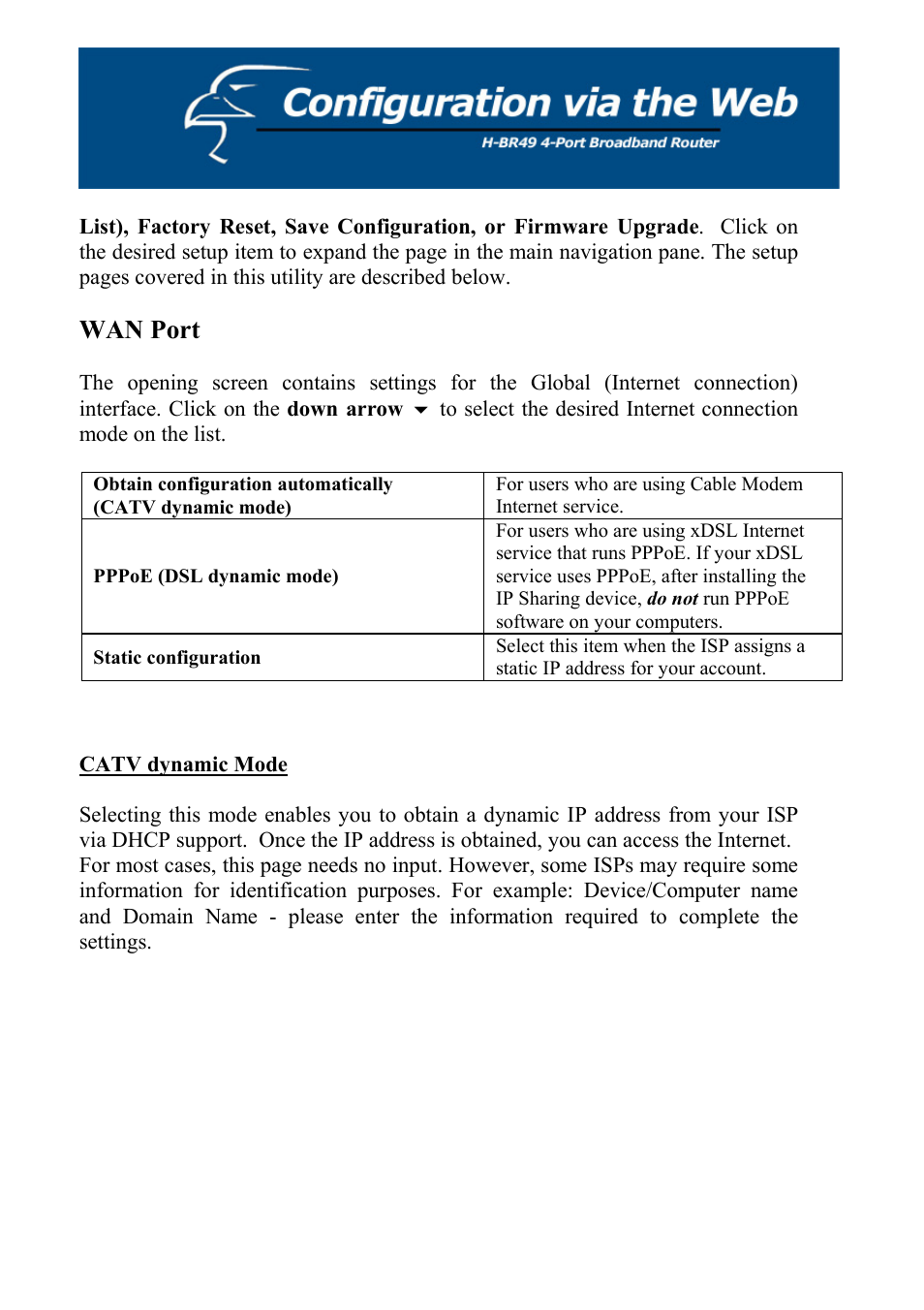 Wan port, Catv dynamic mode | Hawking Technology H-BR49 User Manual | Page 14 / 67
