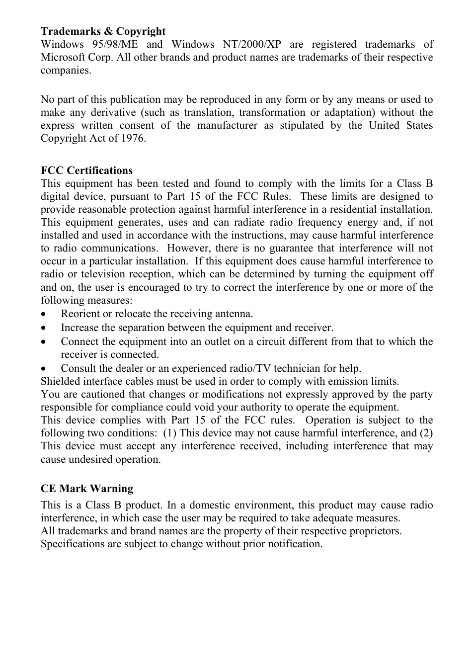Ce mark warning | Hawking Technology H-BR49 User Manual | Page 2 / 67