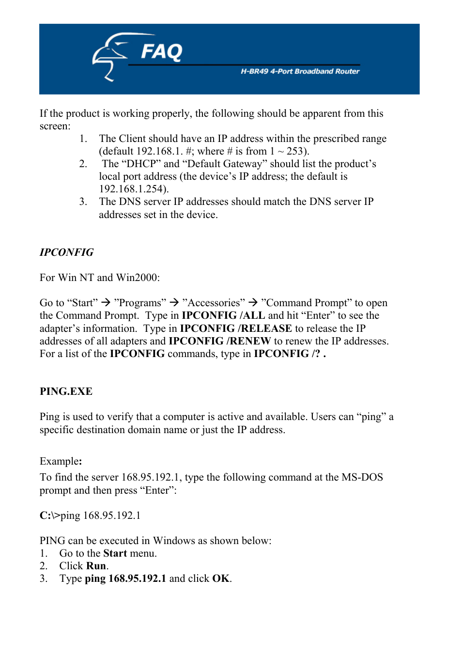 Ping.exe | Hawking Technology H-BR49 User Manual | Page 62 / 67