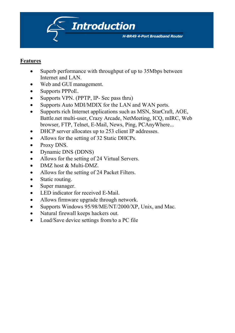 Features | Hawking Technology H-BR49 User Manual | Page 7 / 67