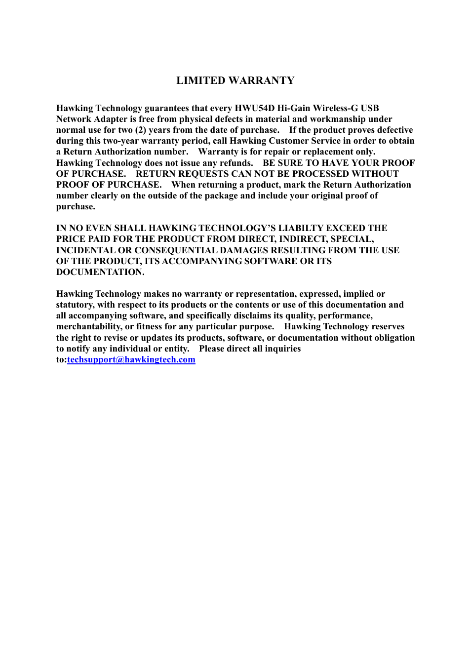 Limited warranty | Hawking Technology HWU54D User Manual | Page 2 / 30