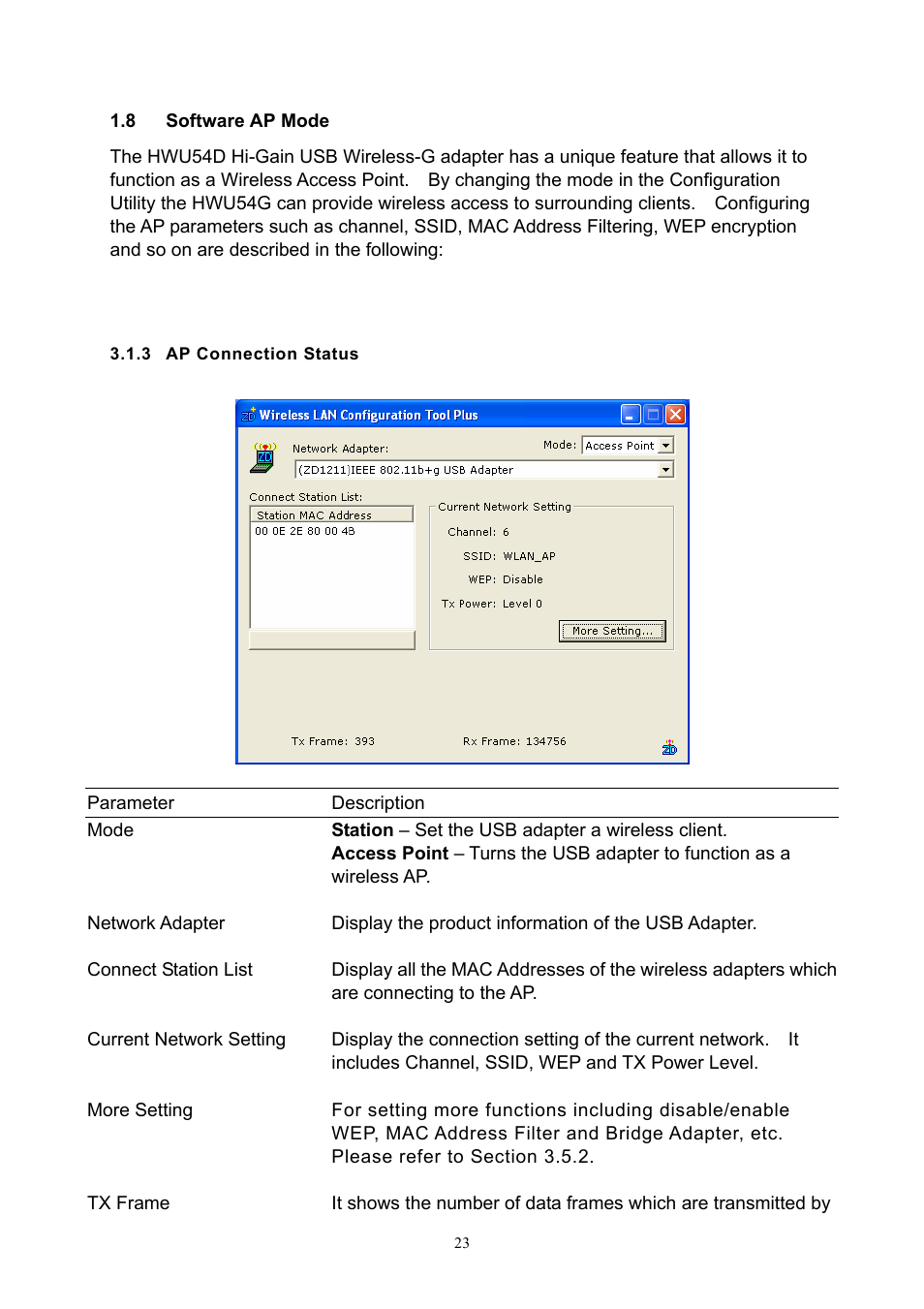 Software ap mode, Ap connection status, 5 software | Mode | Hawking Technology HWU54D User Manual | Page 23 / 30