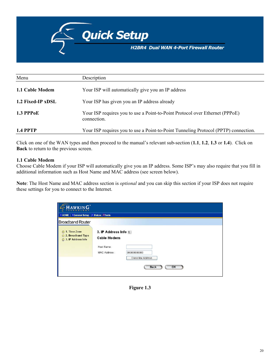 1 cable modem, Figure 1.3 | Hawking Technology H2BR4 User Manual | Page 20 / 82