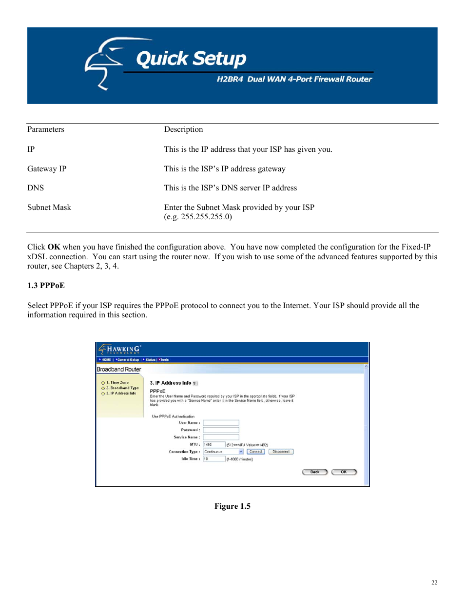 3 pppoe, Figure 1.5 | Hawking Technology H2BR4 User Manual | Page 22 / 82