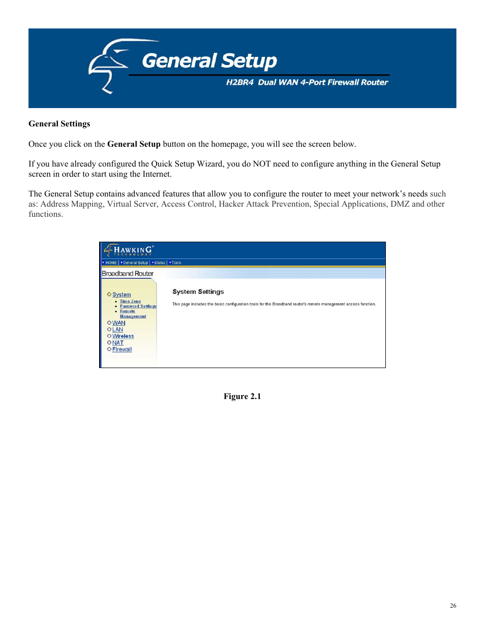 General settings | Hawking Technology H2BR4 User Manual | Page 26 / 82