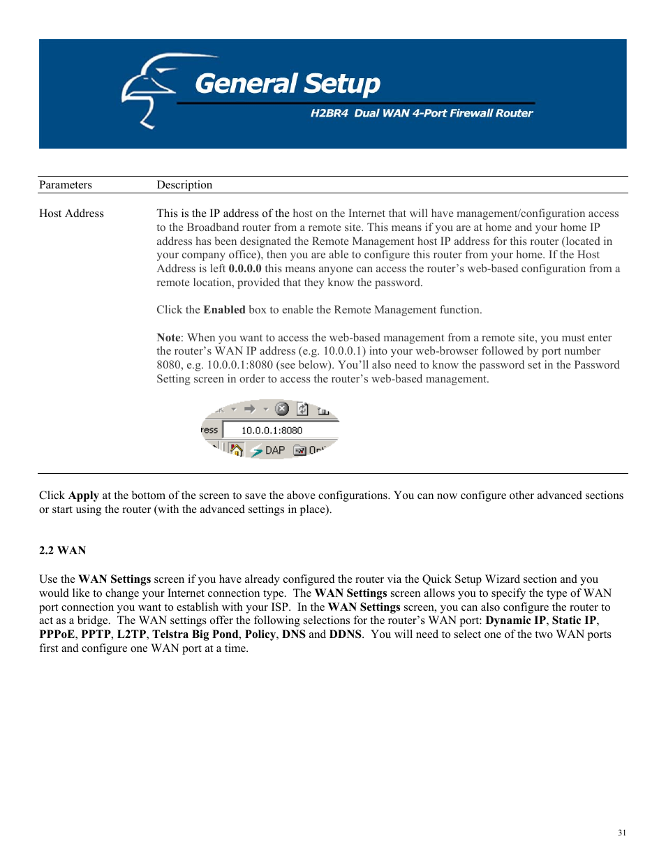 2 wan | Hawking Technology H2BR4 User Manual | Page 31 / 82