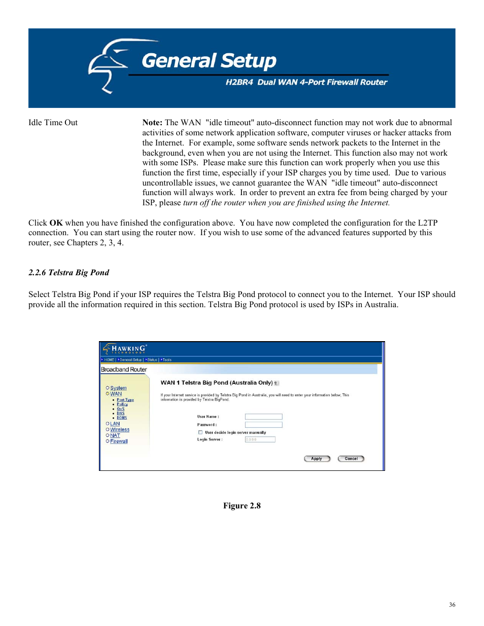 6 telstra big pond, Figure 2.8 | Hawking Technology H2BR4 User Manual | Page 36 / 82
