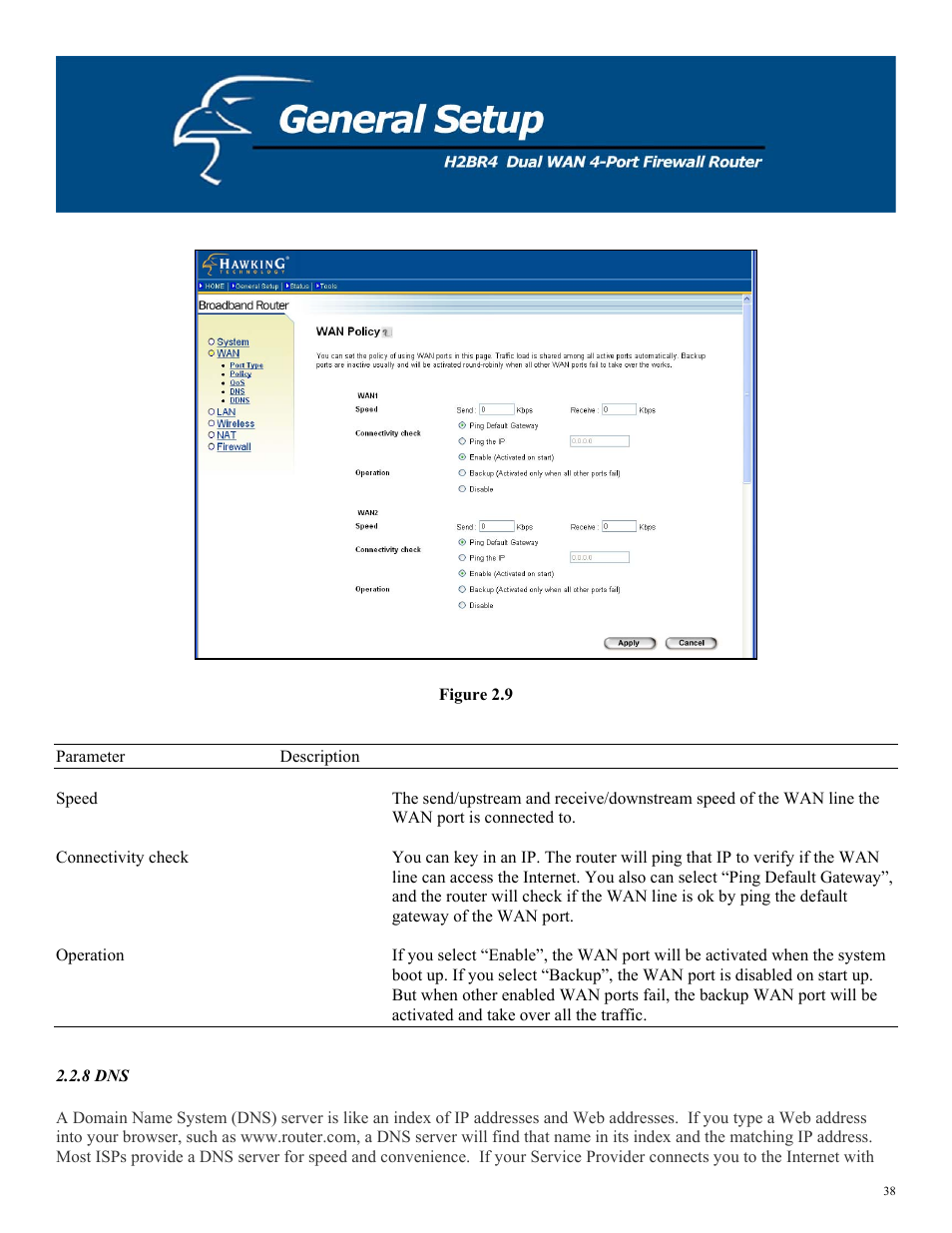 Figure 2.9, 8 dns | Hawking Technology H2BR4 User Manual | Page 38 / 82